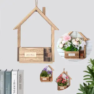 Wooden House Shaped Wall Hanging Planter, Creative Wall Mounted Flower Pot Basket, Home Living Room Decor, Spring Wall Decoration, Mother's Day Gift