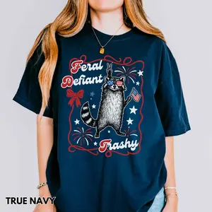 FDT 4th of July, Feral But Free Comfort Colors Tee, Subtle Anti Trump Liberal 4th of July Shirt, Resist Shirt, Tee Oversized Streetwear Retro Shirt Y2K Halloween Outfit for Men Gift for Birthday  Holiday