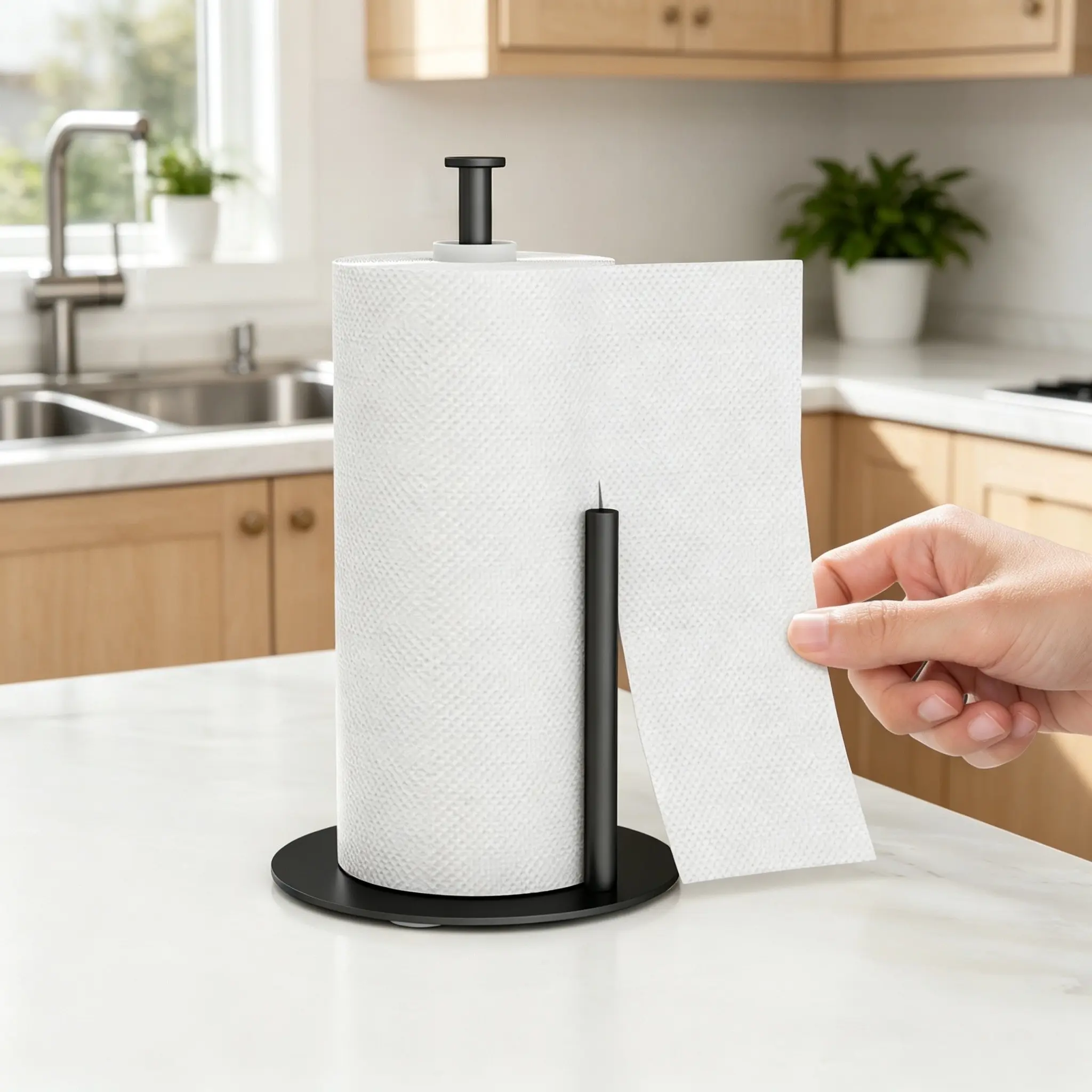 Paper Towel Holder, Countertop Stainless Steel Paper Towel Stand with 4 Silicone Anti-Slip Pads-Freestanding, Rust-Resistant, Stable & Durable for Kitchen, Bathroom