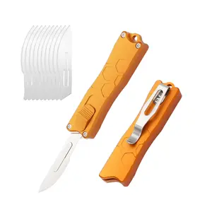 Orange Portable Utility Knife - Retractable with Clip, Sharp Surgical Carbon Steel# 24 Blade EDC Tool sharp surgical carbon steel, Retractable Blades, Stainless Steel