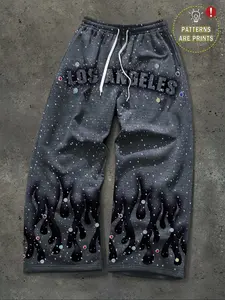 Men's Y2K Gothic Print Belted Joggers, Casual Athleisure Loose-Fit Sport Pants, Warm Fleece Lined, Perfect Gift for Husband & Boyfriend