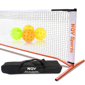 NQV Sports Deluxe Pickleball Net Set 22ft Full Court Size Regulation Portable Outdoor Indoor with Weather Resistant Metal Frame Stand 4 High Saturation Pickleballs Duffle Bag & Chalks