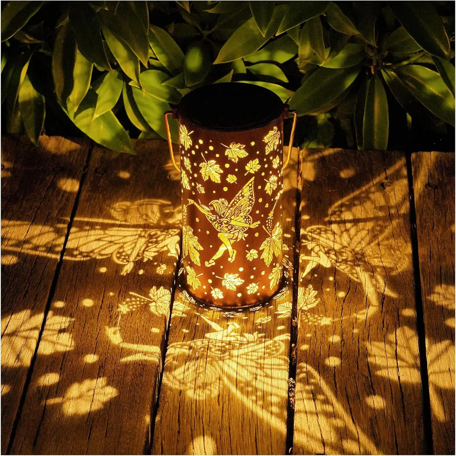 Fairy Solar Lanterns Outdoor Hanging Maple Leaf Decor Lantern, Hollow Out Metal Decorative Garden Light,Graceful Decoration for Patio,Landscape,Walkway,Festival