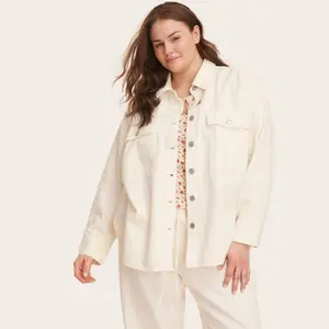 Women's Long Sleeve Denim Shacket - Parke Cream 3X