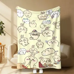 Countdown Sale! Kawaii Chiikawa Rabbit Doodle Blanket – Cozy Fluffy Plush for Cute Aesthetic Lovers Soft & Cuddly Gift to Wrap Your Loved Ones in Cuteness Fluffy Plush for Lazy Days, Anime Marathons & Snuggles Suitable for a
