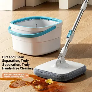 Clean Spin Mop & Bucket System – Dual Compartment Design for Clean & Dirty Water, 360° Swivel Mop Head, Built-in Scrubbing Brush, Stainless Steel Handle & 2 Reusable Microfiber Pads