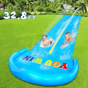 Water Slide, 32.8ft Inflatable Splash Water Slip with 2 Racing Lanes and 2 Body Boards for Kids Boys Girls Adults, Water Slide Outdoor Summer Water Toys for Backyard Garden