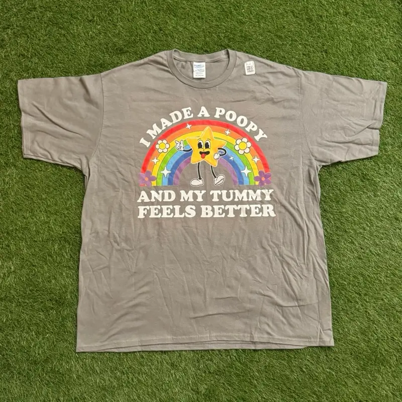 DTG Graphic T-Shirt, Slate Gray, "I Made a Poopy and my Tummy Feels Better" Unisex Casual Cotton Tee
