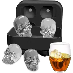 Ice Mold Skull  Flexible   Molds Maker Tray, 4 Giant Skulls, Round  Maker