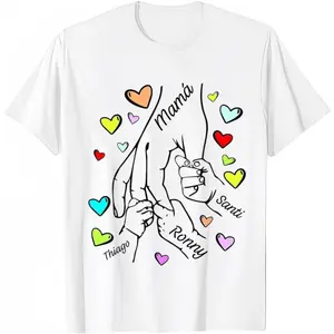 Personalized Mom & Kids Hands Graphic T-Shirt,Custom Names "Mama" & Hearts Matching Family Tee,Unique Mother's Day Gift from Son/Daughter,Crewneck Casual Top Comfortable Short Sleeve