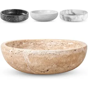 Travertine Decorative Bowl - 7.8" Diameter & 2" Height - Key Bowl for Entryway Table - Travertine -  Modern Centerpiece - Beige/