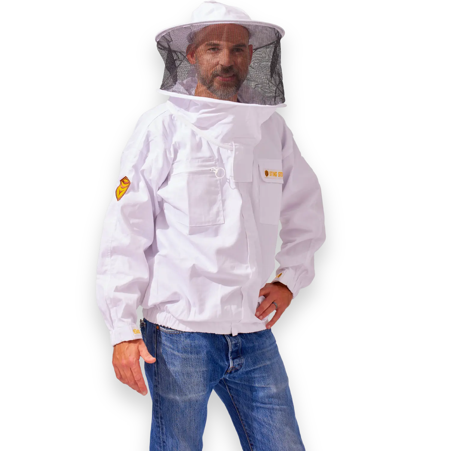 Unisex Adult High-Quality Cotton Beekeeping Jacket - Comfortable, Durable, 360-Degree Visibility Round Removable Italian Mesh Veil, Extended Torso, 2 Chest Pockets, YKK Zippers, Velcro Closure, 1 Size Fits Most (For Guests), One Size Fits Most
