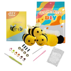 Beginner DIY Crochet Kit, Three Cute Bees, Easy to Learn, Perfect for Doll Gifts, Stress Relief, Knitting Learning, Includes Video Tutorial