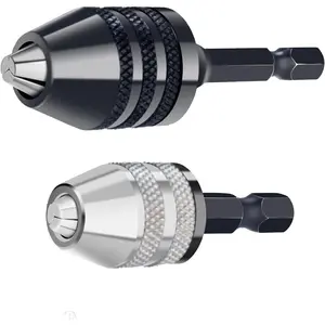 2 Pack  Chuck Adapter 1/4 Hex Shank for Impact Driver,  Universal Drill Chuck with Magnetic & Hammer Drill Features, Black Sizes 0.3-6.5mm & Silver Sizes 0.3-3.4mm