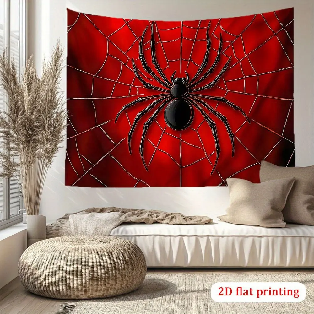 1pc Black Spider Web Backdrop Banner - 2D Flat Printing, Red Background with Detailed Spider Design, Polyester Material, Perfect for Parties, Birthdays, Anniversaries, Indoor & Outdoor Us
