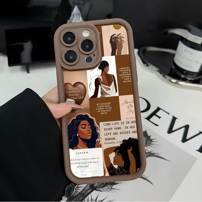 Self - Affirmation Art Pattern TPU Phone Case for iPhone 15 16 14 Pro Max 13 12 11 XR XS Plus E Shockproof Non Slip Military-Grade Protection Silicone Cover Smartphone Casing.QXB110