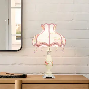 Aeyee Antique Flower Decorative Table Lamp with Fabric Lampshade Handmade Night Light for Bedroom Living Room Soft Warm Glow Unique Aesthetic