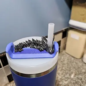 Cinderwing 3D Printed 2025 Black Crystal Dragon Straw Buddy - 3D-Printed Dragon Design for 20 oz or 40 oz Tumbler Lids - Plastic Drinkware