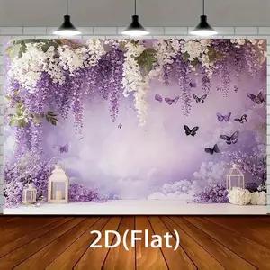 1pc Lavender Gradient Backdrop - Wisteria Flower Pastel Lantern Design for Wedding Birthday Party Decor Easy Setup