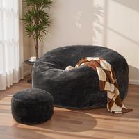 Grey Bean Bag Lazy Sofa with Ottoman