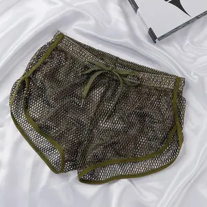 Summer Men's Mesh Hollow Shorts Fishnet Full Transparent Breathable  Sweatpants Daily Loose Homewear Youth Fashion Sports Trunks