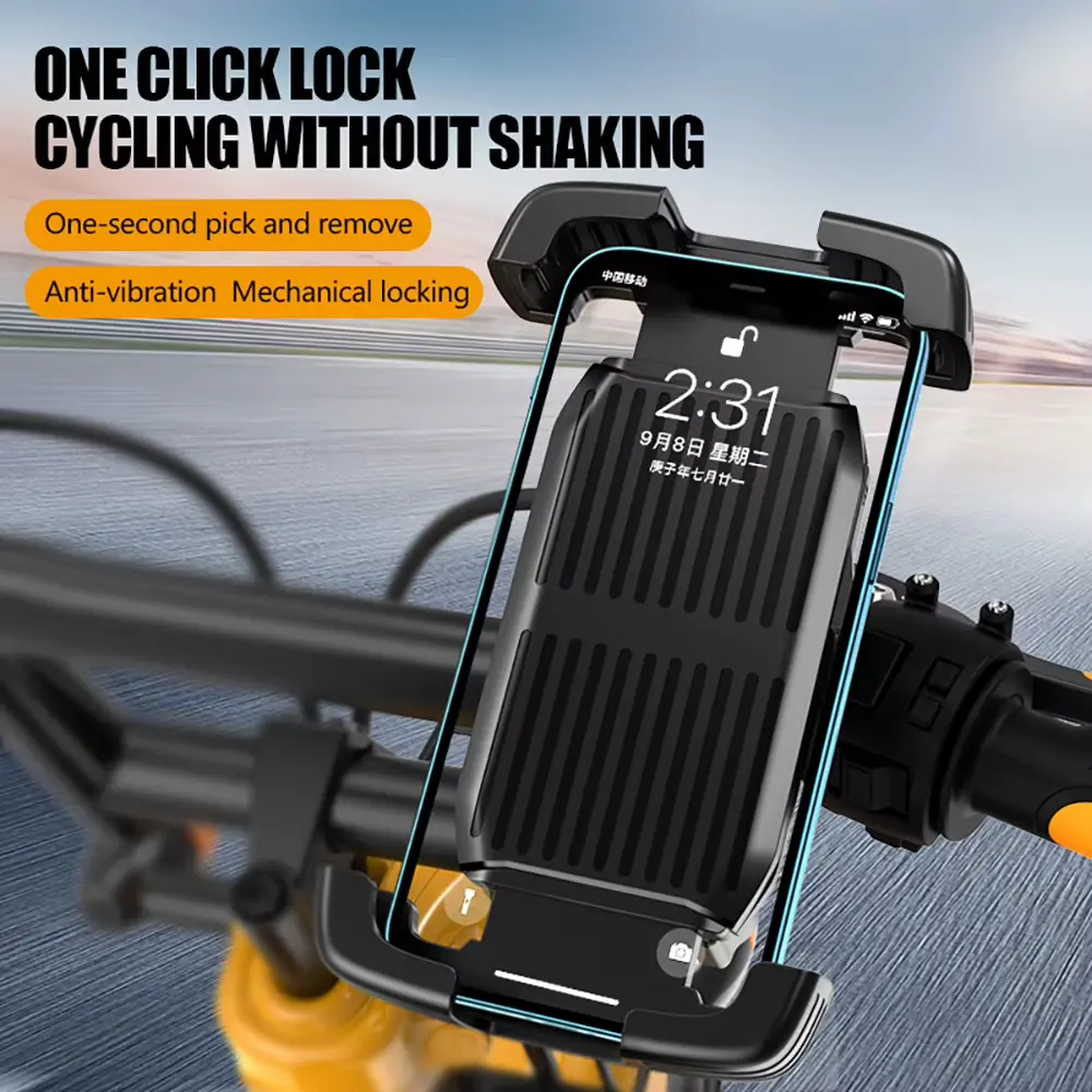 BrawRing Motorcycle Bike Phone Holder, Adjustable Foldable Cellphone Stand with Silicone Protection, Round Handlebar Mount for 4.7-6.8 in Phones, Tool-Free Installation, 1-Hand Secure Stable Operation