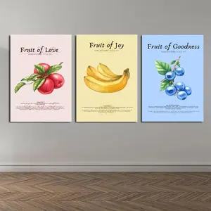 Set of 3 Fruit of The Spirit of love Joy goodness Poster, Educational poster, spiritual poster, motivational art, suitable for school, children's room decoration Framed Poster