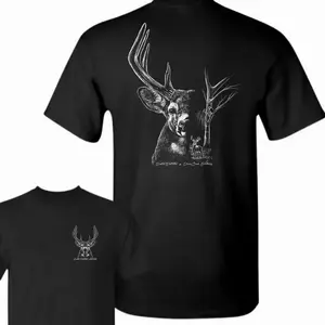 Deer Skull Hunting Tshirt - Monochrome Buck Head Graphic , Rustic Outdoor Scene , Bold Back Print , Perfect For Nature Lovers And Hunters