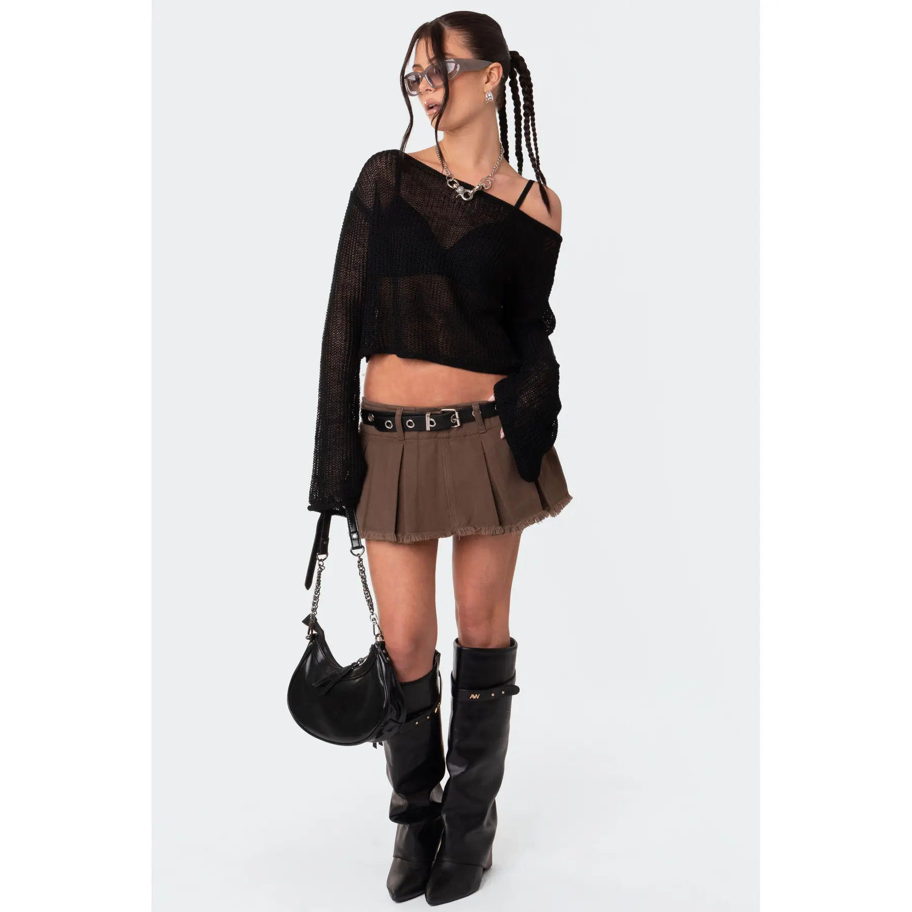 Emmie Off The Shoulder Sheer Knitted Top