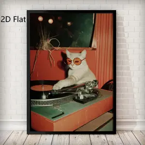 Multi-Size Canvas Painting Retro DJ Cat Poster - Cool Vinyl Record Player Wall Art, Vintage Music Room Decor, Ideal for Record Collectors And Cat Lovers