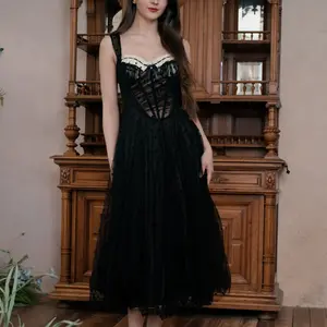 Shores Evening Corset Dress-LuminaVenus Dresses  Black Polka Dot Mesh Lace Trim Skirt Statement Piece for Cocktail Parties & Formal Events birthday outfit black dresses women Vintage Elegance thanksgiving outfits for women Sheer Fabric Feminine Style