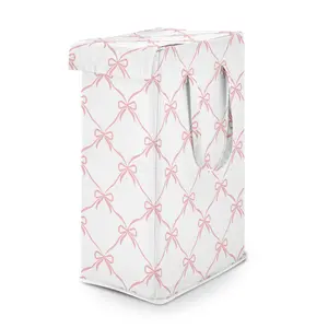 Sweet Jojo Designs Laundry Hamper (Pink Bows) for Girls, Foldable Dirty Clothes Basket with Handles for Baby Nursery, Kids Bedroom, Teen Bathroom (Elegant Bow for Ballerina Dancer, Ballet Collection)