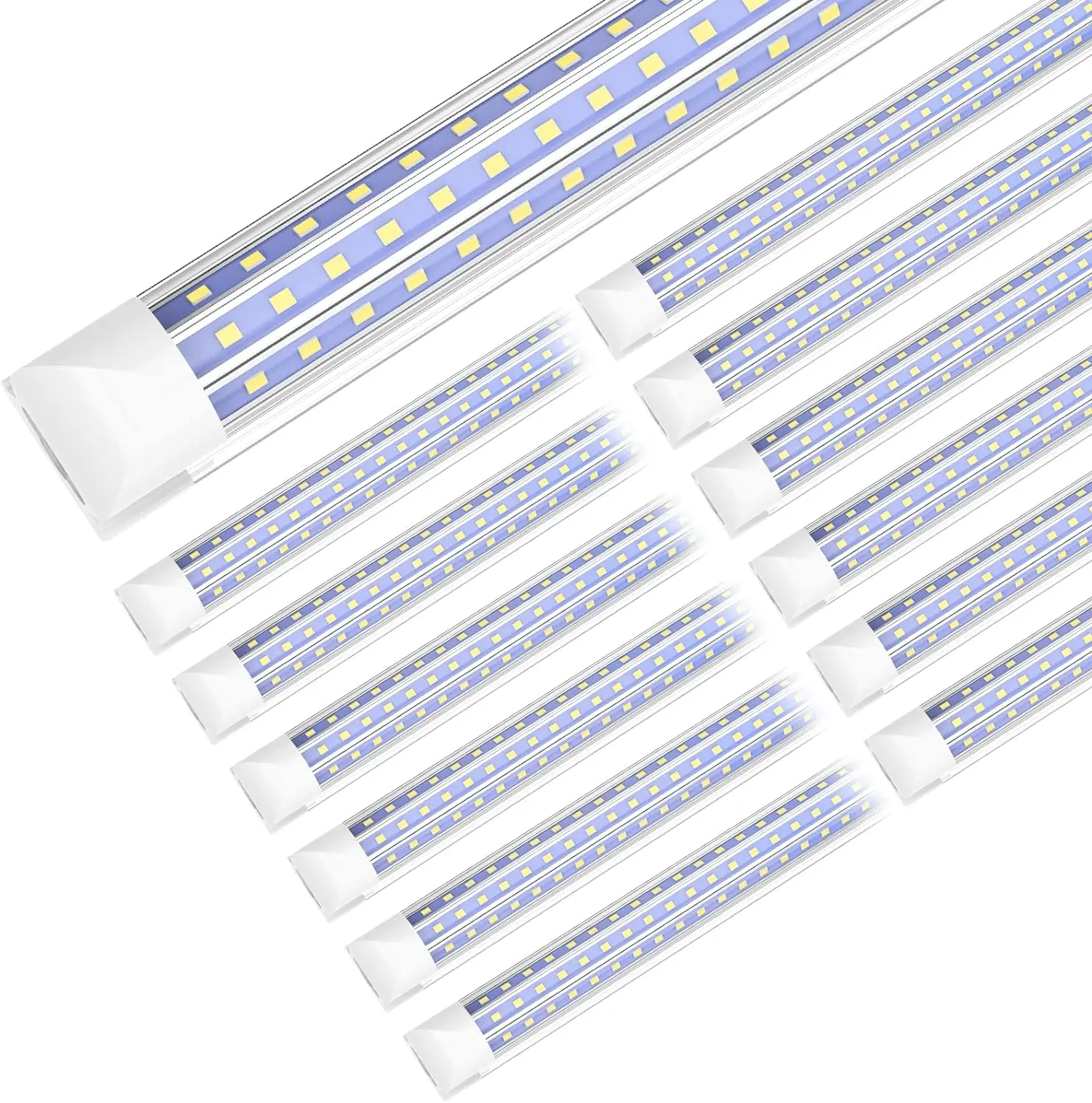 SHOPLED LED Shop Light 8FT, 90W 11700LM 6000K Cool White, Linkable T8 LED Tube Light Fixtures, D-Shape, 8 Foot LED Shop Lights for Garage, 12 Pack clear cover