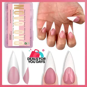 NOVO OVO White French Tip Sharp Stiletto Pointed Medium Long Nail Tips Press on Berry Pink,Soft Gel Fake Acrylic Extension, Full Cover False Nails for Salon DIY x 16 Sizes 160 pcs【DOES NOT INCLUDE: LIGHT, GLUE, BUILDER GEL】