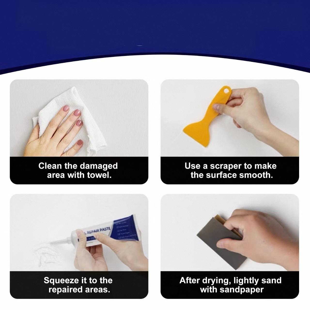 Wall crack repair paste for waterproofing, moisture-proofing and mold-proofing. Repair for indoor and outdoor walls. Household latex wall repair. Repairing peeling and cracking of walls. Repairing adhesive for holes. Repairing wall plastering paste.