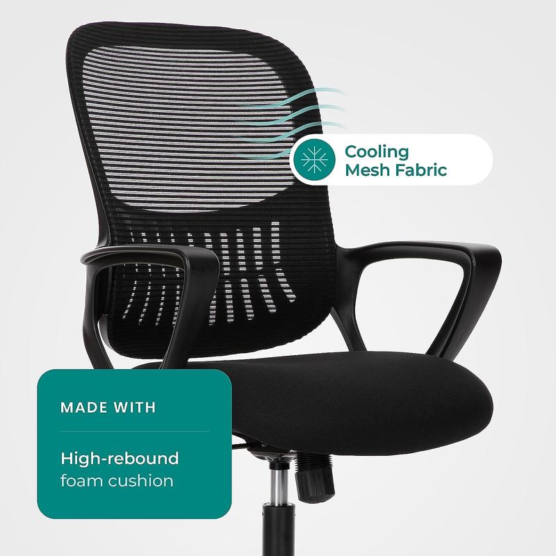 Ergonomic Office Chair Computer Gaming with Arms, Home Desk with Wheels, Mid-Back Task Rolling with Lumbar Support, Comfy Mesh Swivel Executive, 18.5" D x 20.08" W x 41.5" H, Black