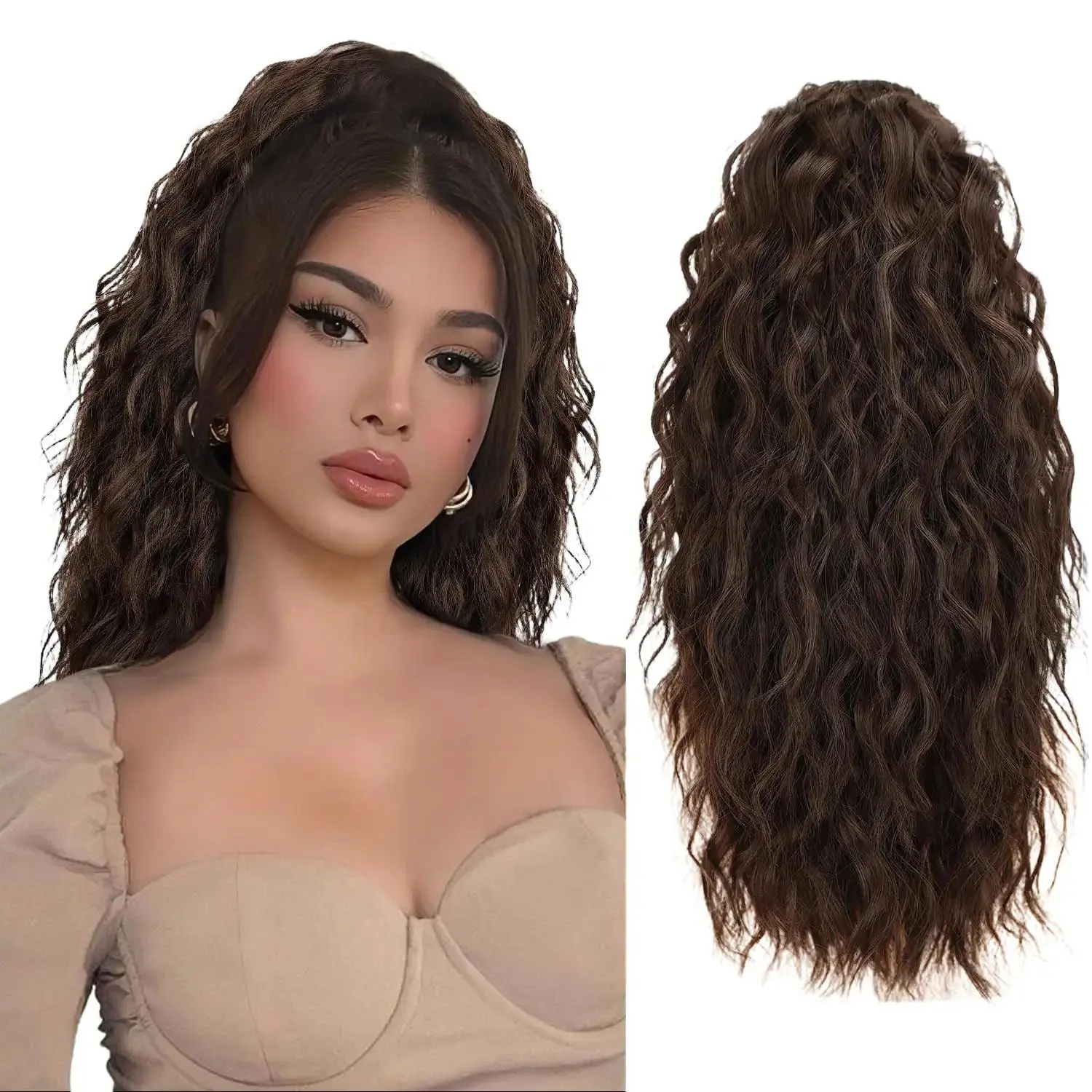 AISI HAIR 18" Synthetic Hair Extension, Claw Clamp Clip-In Curly Ponytail Piece, Heat-Resistant Natural Curls, Fluffy for Women’s Ponytail Hairstyles