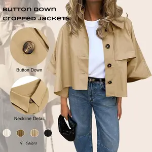 lmily Bela Womens Oversized Cropped Trench Coats Single Breasted 3/4 Cape Sleeve Trendy Casual Jackets Button up Outerwear