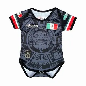 México Calendario Azteca Soccer Jersey For Baby Black Color with Team Logo National Flag Design Comfortable Short Sleeves Soft 100% Polyester