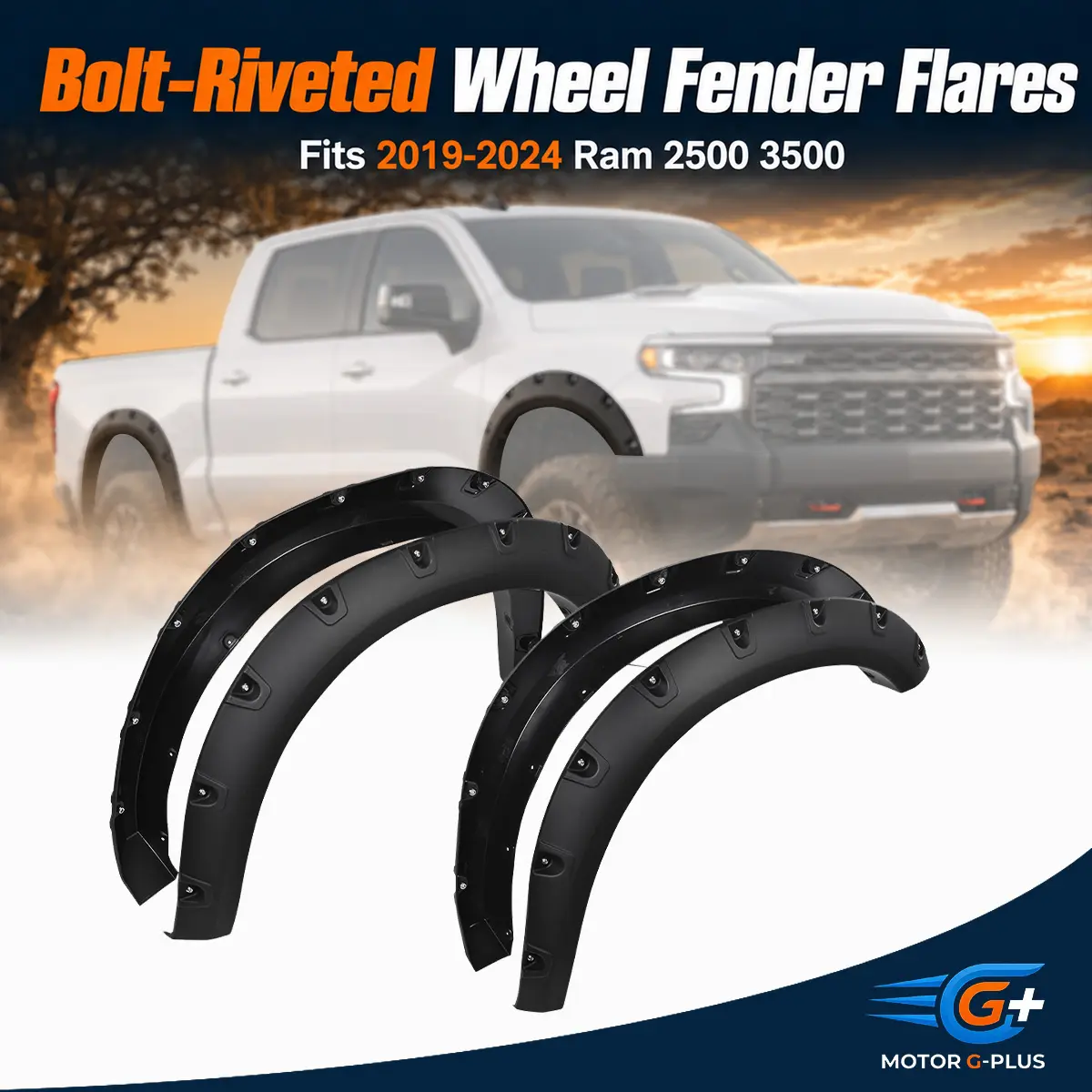 MOTOR GPLUS-4Pcs Bolt-Riveted Fender Flares - Factory-Direct Vehicle Wheel Protector, Car Exterior Accessory for 2019-2024 Ram 2500 3500 Trucks (Father's Day Gift Option)