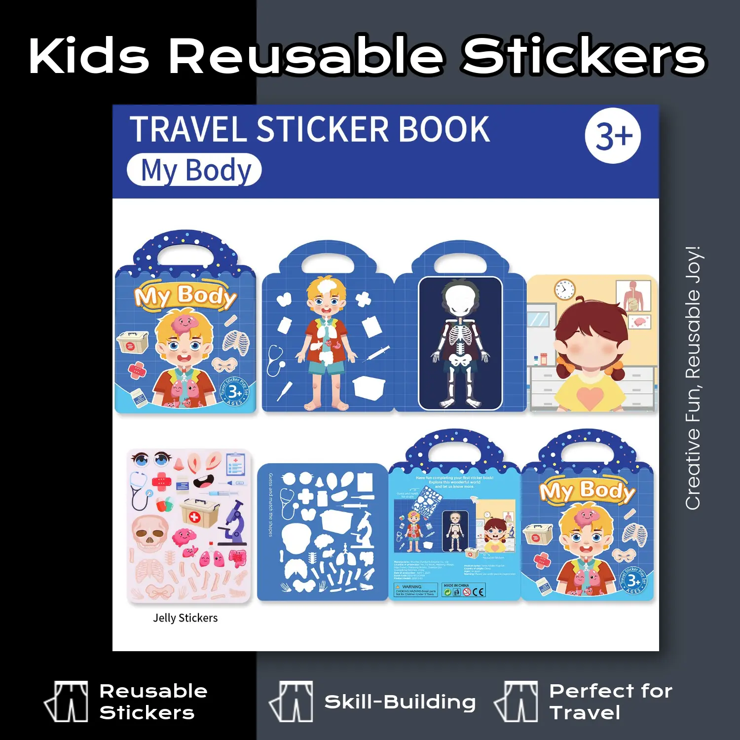Kids' Reusable Sticker Books, Multi-Scene And Multi-Theme Bubble Stickers, Creative Jelly Stickers, Portable Quiet Busy Paste Sticker Book, Sticker Toy Gifts for Children