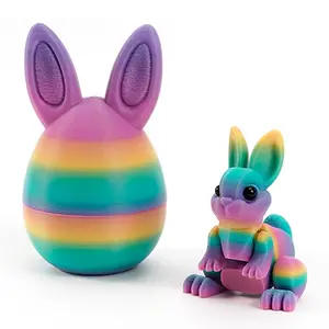 3D Printed Bunny Egg Model Set, Multiple Colors, Home Indoor Outdoor Desktop Decoration Ornaments, Easter Birthday Party Table Decor Gift