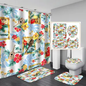 Vintage Tropical Flower & Bird Pattern Waterproof Fabric Shower Curtain, Household Bathroom Partition Decor