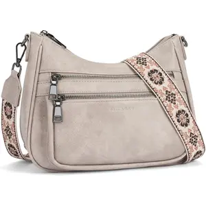 Crossbody Bags for Women Leather Purse Trendy Multi Pocket  Handbags with Adjustable Guitar Strap