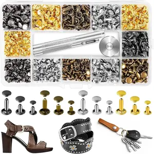Swiilpo 420 Sets Leather Rivets, Rivets for Leather Crafting,  and 3 Sizes Leather Rivet Kit with 3 count Leather Tools, Rivets for Fabric, Remaches para Cuero, Double Cap Brass Rivets for DecorationQuesear