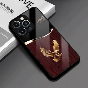 Black gold wood grain gilded eagle business style tempered glass phone case Suitable for iPhone 17 16,15,14,13,12,11 Plus Pro Max