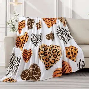 Cheetah Print Throw Blanket Leopard Tiger Print Blankets Valentine's Day Heart Flannel Bed Blanket Cozy Fluffy Plush Throw Blanket for Couch Bed