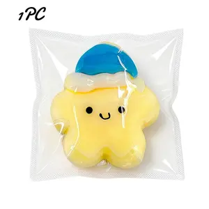 Hefengcl-Smiling Yellow Pentagram Squishy Toy, Squishy Squeeze Toy with Hat Goodnight Star,  Sleep Star, Sensory Stimulation And Stress Relief Squeeze Toy Suitable for Autism, Day, Classroom Rewards