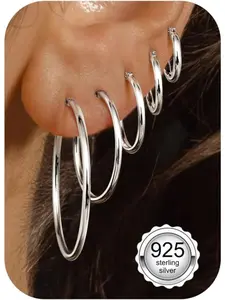 5 Pairs 925 Sterling Silver Fashionable Hoop Earrings for Women Silver/Gold Huggie Earrings Hypoallergenic Lightweight Small Medium Large Stack Earrings for Multiple Piercings 10/14/20/30/40mm Hoop Jewelry