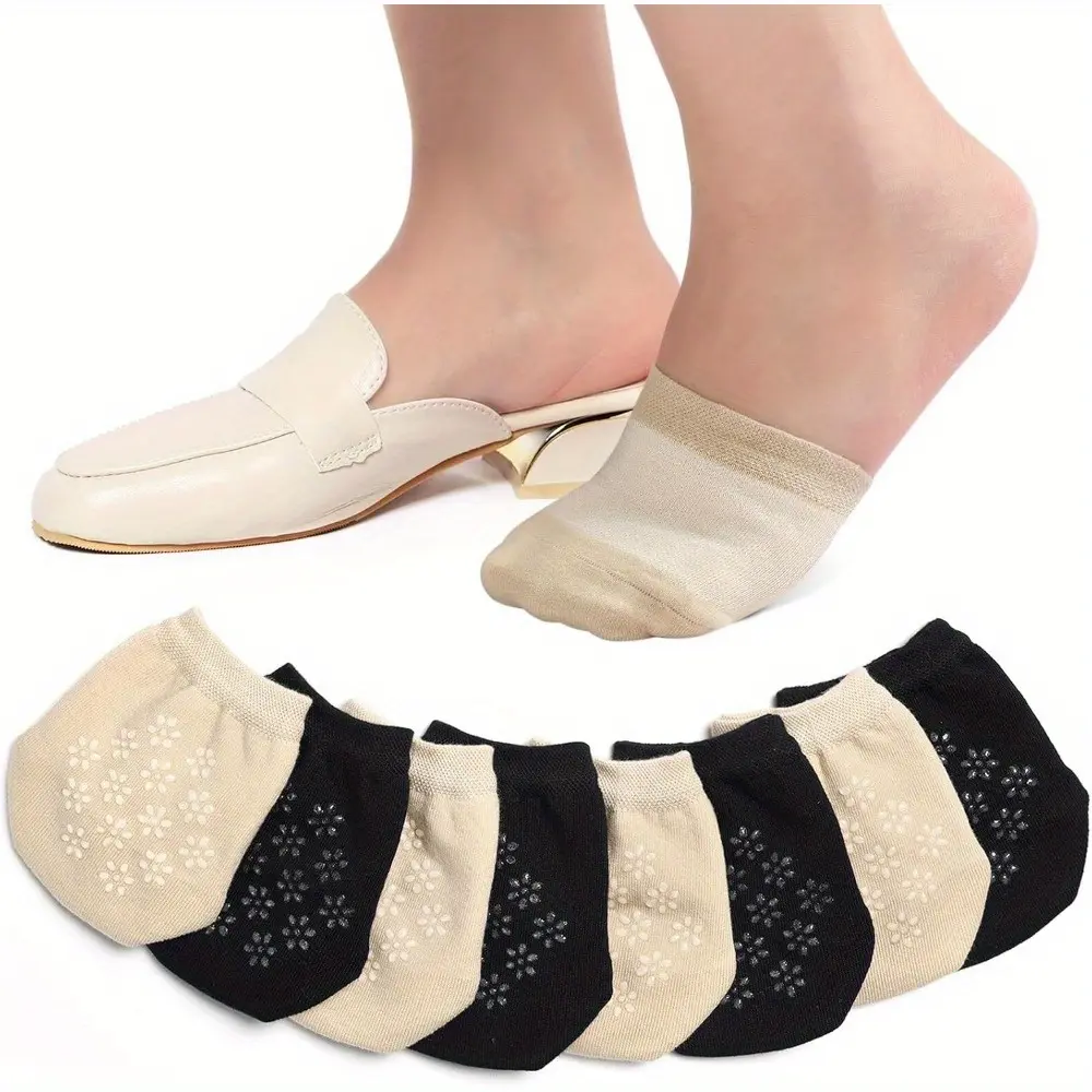 4 pairs of non slip invisible mesh half socks, breathable seamless socks, suitable for M ü ller shoes, Le Fu shoes, and flat shoes